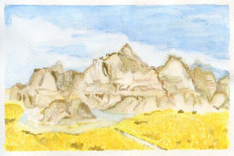 Watercolor painting of Badlands National Park, 2008