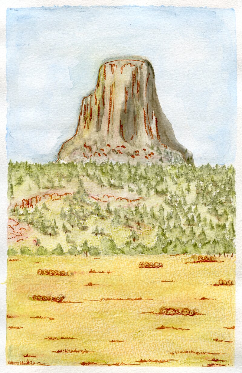 Watercolor painting of Devils Tower National Monument, 2008