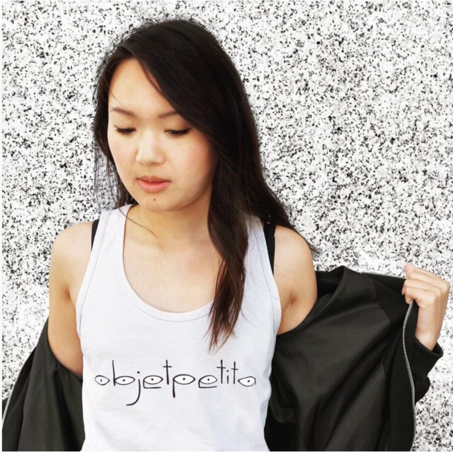 Model wearing the objet petit a tank top
