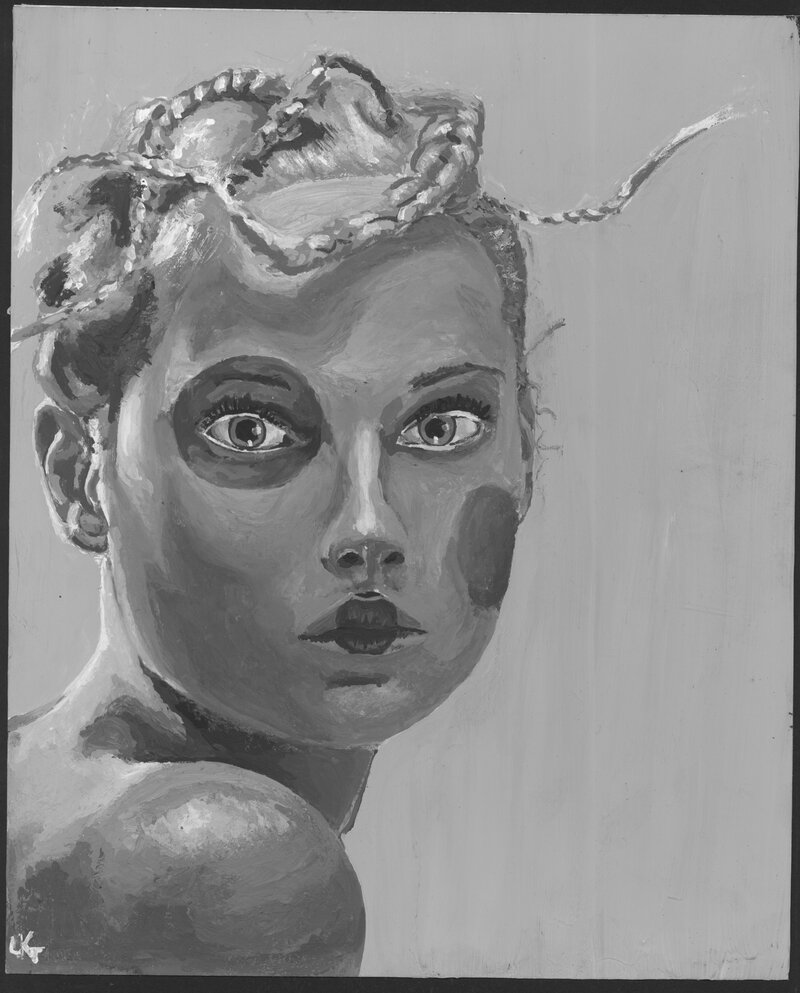 Grayscale painted portrait, 2002