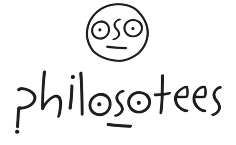 Philosotees logo, a hand-drawn face above the wordmark 'philosotees'