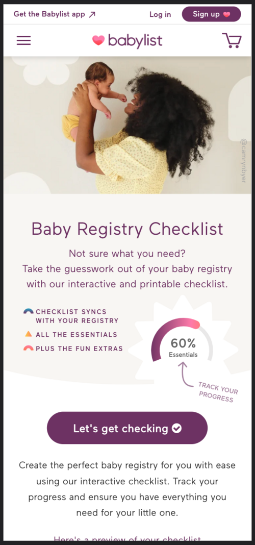 Baby Registry Checklist SEO landing page hero