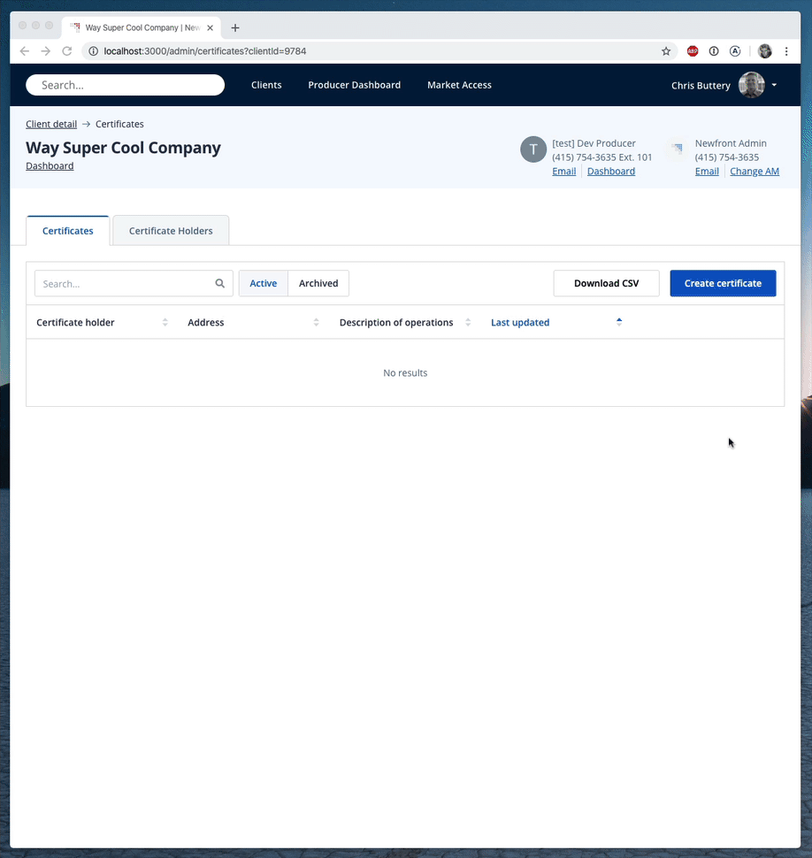 Workflow tool for generating an Acord 25 Certificate of Liability Insurance